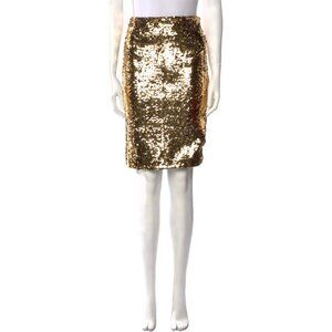 Alice + Olivia - Ramos Embellished Fitted Skirt in Gold Sequins 0/XS $295 NWT